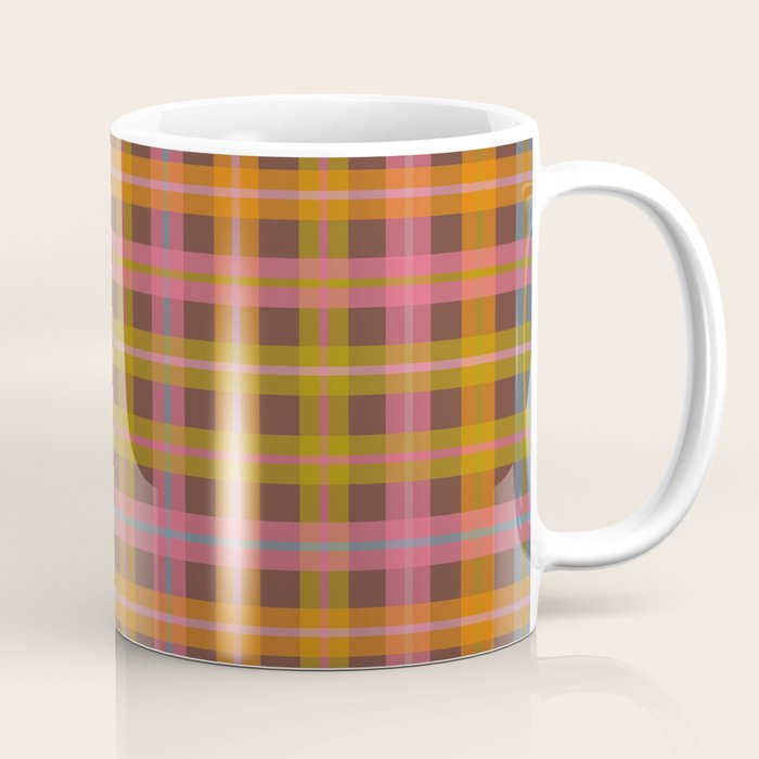 Gingham Plaid Eclectic Check Pattern on Brown Coffee Mug Gallery Image 1