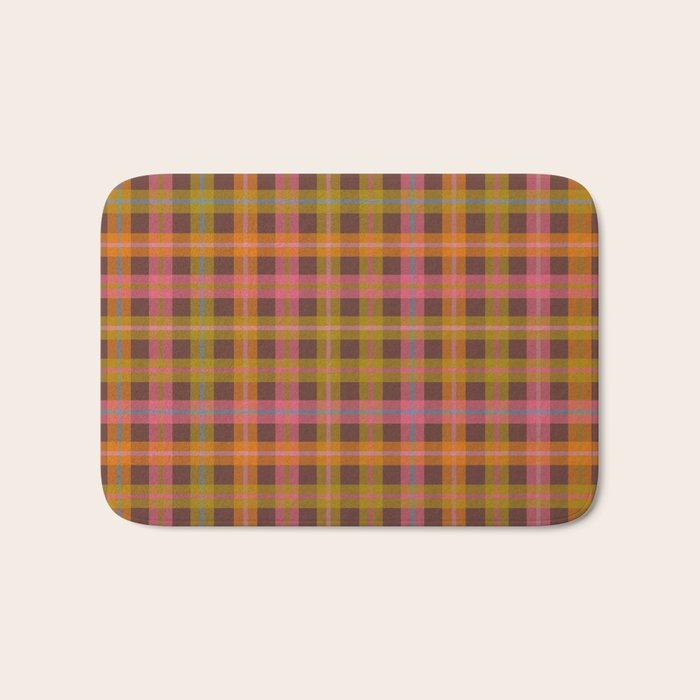 Gingham Plaid Eclectic Check Pattern on Brown Bath Mat Gallery Image 1