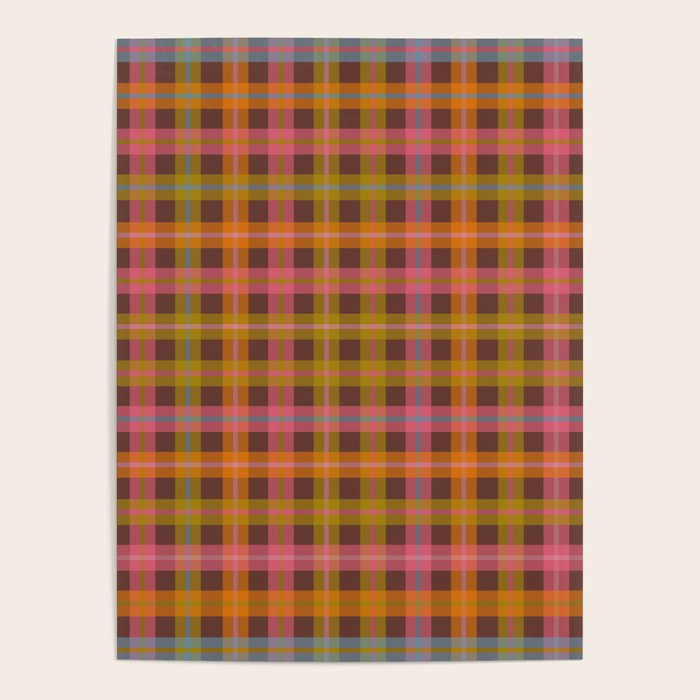 Gingham Plaid Eclectic Check Pattern on Brown Poster Gallery Image 1