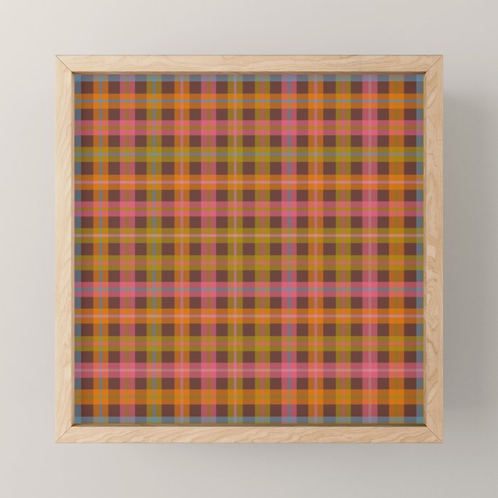 Gingham Plaid Eclectic Check Pattern on Brown Mini Art Print Gallery Image 1