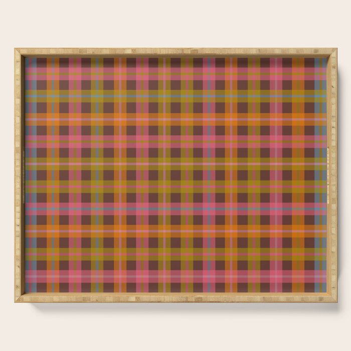 Gingham Plaid Eclectic Check Pattern on Brown Serving Tray Gallery Image 1