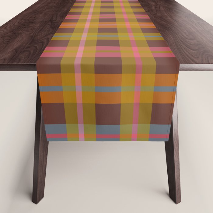 Gingham Plaid Eclectic Check Pattern on Brown Table Runner Gallery Image 1