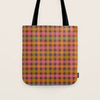 Gingham Plaid Eclectic Check Pattern on Brown Tote Bag Gallery Image 1