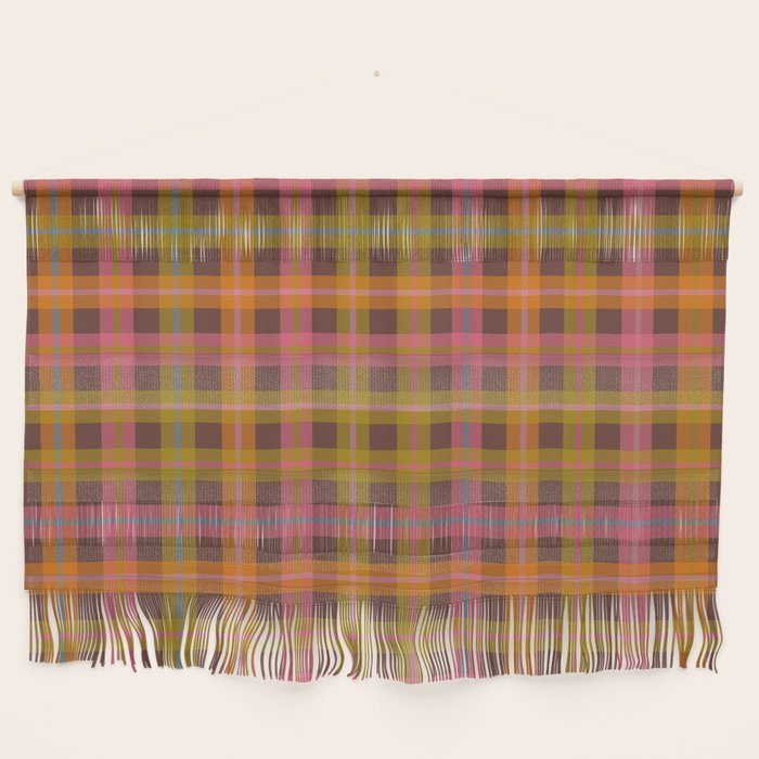 Gingham Plaid Eclectic Check Pattern on Brown Wall Hanging Gallery Image 1