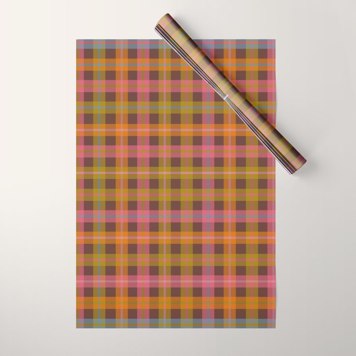 Gingham Plaid Eclectic Check Pattern on Brown Wrapping Paper Gallery Image 1
