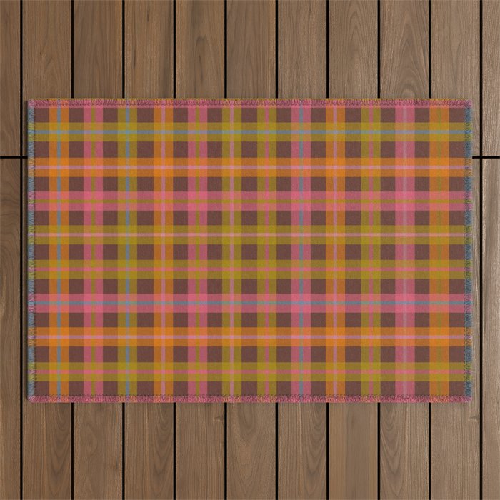Gingham Plaid Eclectic Check Pattern on Brown Outdoor Rug Gallery Image 1