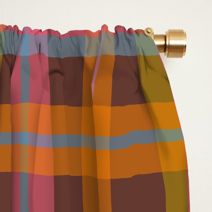 Gingham Plaid Eclectic Check Pattern on Brown Window Curtain Gallery Image 2