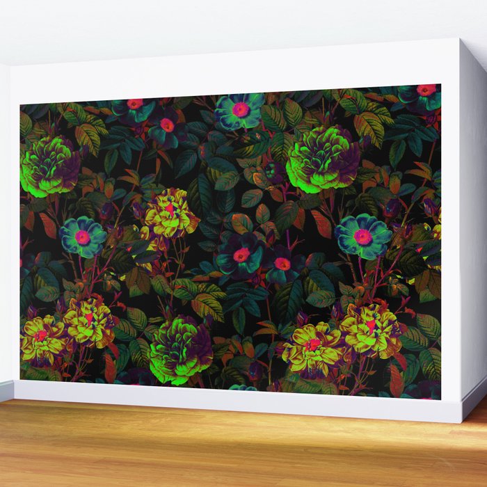 Floral Neon Garden Wall Mural Gallery Image 2