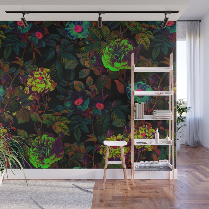 Floral Neon Garden Wall Mural Gallery Image 1