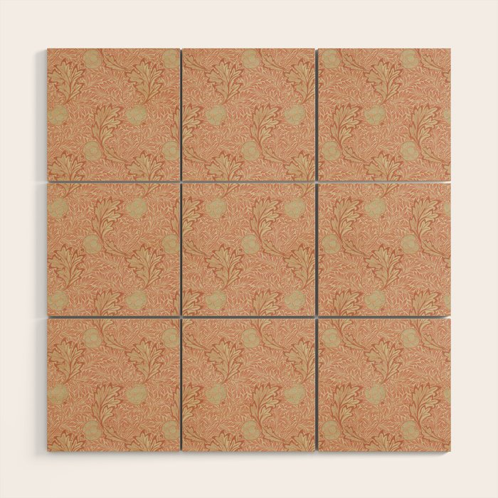 William Morris Apple Red Rust Gold Pattern Wood Wall Art Gallery Image 1