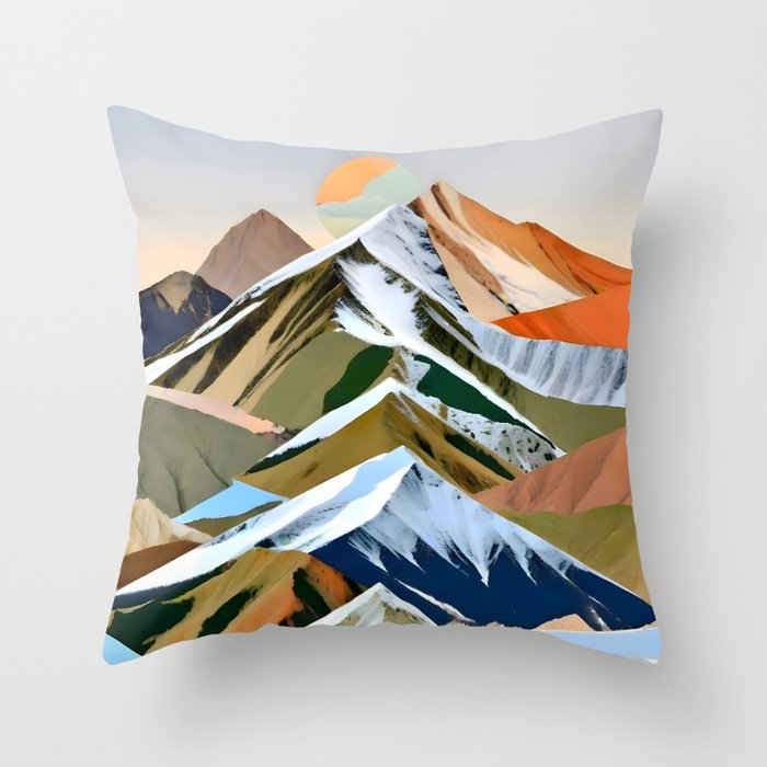 The Great Mountain Ranges, Nature Photography Collage, Digital Eclectic Geometric, Landscape Travel Contemporary Boho, Mountains Hills Adventure Throw Pillow Gallery Image 1