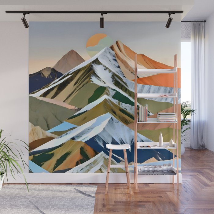 The Great Mountain Ranges, Nature Photography Collage, Digital Eclectic Geometric, Landscape Travel Contemporary Boho, Mountains Hills Adventure Wall Mural Gallery Image 1