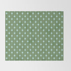 Mid Century Modern Stars and Dots Pattern in Olive Green and Light Ice Blue Throw Blanket Gallery Image 2