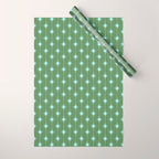 Mid Century Modern Stars and Dots Pattern in Olive Green and Light Ice Blue Wrapping Paper Gallery Image 1