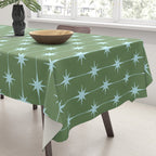 Mid Century Modern Stars and Dots Pattern in Olive Green and Light Ice Blue Tablecloth Gallery Image 3