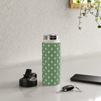 Mid Century Modern Stars and Dots Pattern in Olive Green and Light Ice Blue Water Bottle Gallery Image 4