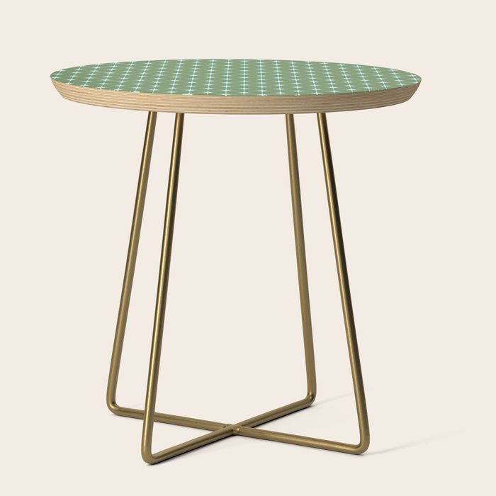 Mid Century Modern Stars and Dots Pattern in Olive Green and Light Ice Blue Side Table Gallery Image 1