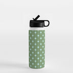 Mid Century Modern Stars and Dots Pattern in Olive Green and Light Ice Blue Water Bottle Gallery Image 1