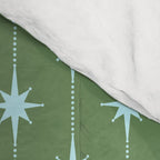 Mid Century Modern Stars and Dots Pattern in Olive Green and Light Ice Blue Comforter Gallery Image 4
