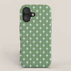 Mid Century Modern Stars and Dots Pattern in Olive Green and Light Ice Blue iPhone Case Gallery Image 1
