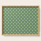 Mid Century Modern Stars and Dots Pattern in Olive Green and Light Ice Blue Serving Tray Gallery Image 1