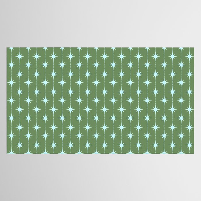 Mid Century Modern Stars and Dots Pattern in Olive Green and Light Ice Blue Tablecloth Gallery Image 2