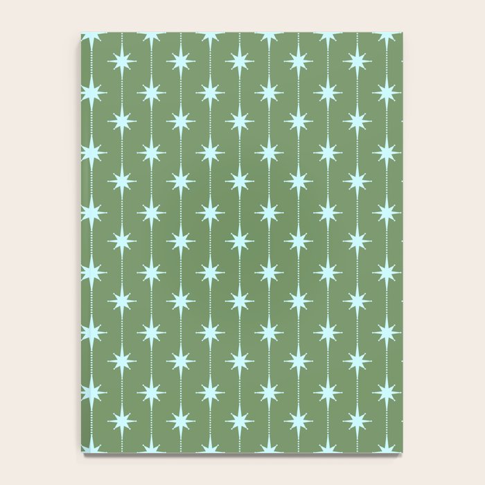 Mid Century Modern Stars and Dots Pattern in Olive Green and Light Ice Blue Notebook Gallery Image 4