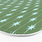 Mid Century Modern Stars and Dots Pattern in Olive Green and Light Ice Blue Bath Mat Gallery Image 3
