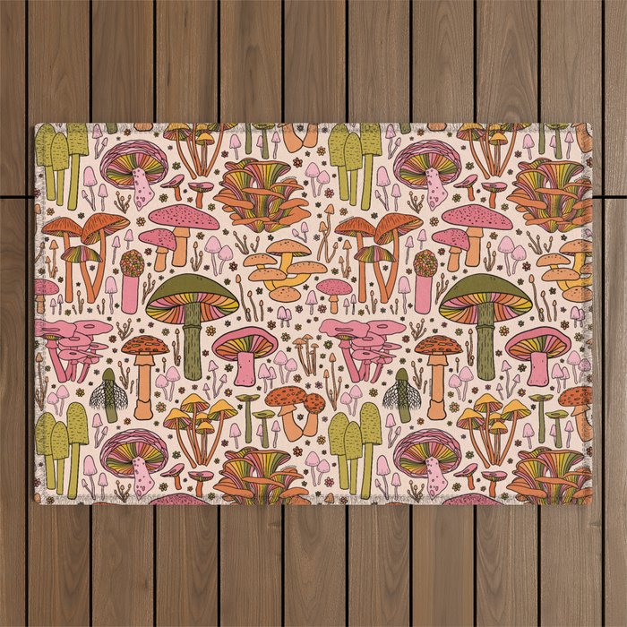 Vintage Mushroom Print Outdoor Rug Gallery Image 1