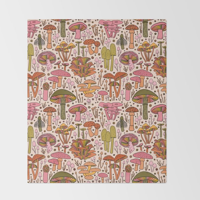 Vintage Mushroom Print Throw Blanket Gallery Image 2