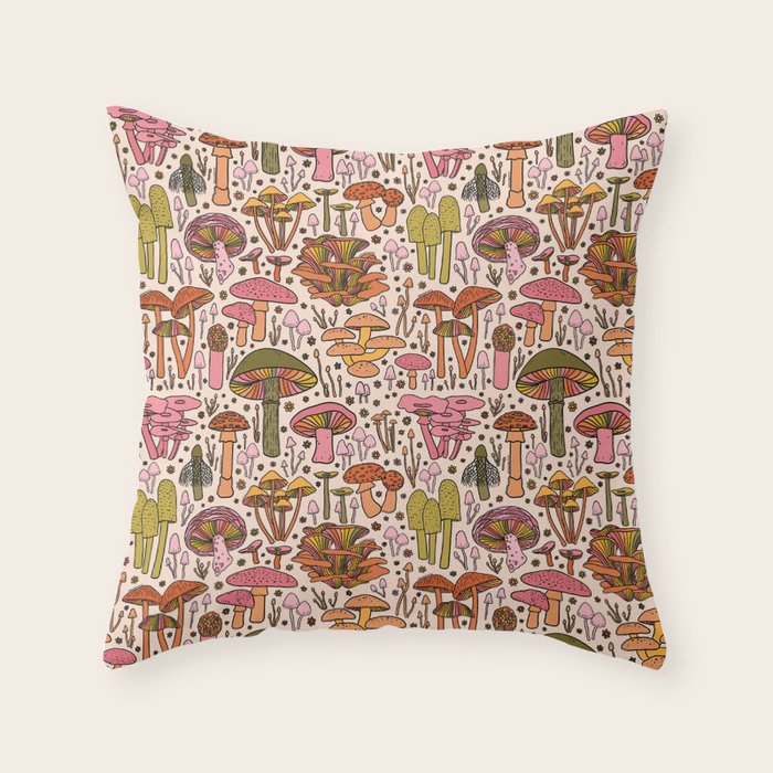 Vintage Mushroom Print Throw Pillow Gallery Image 6