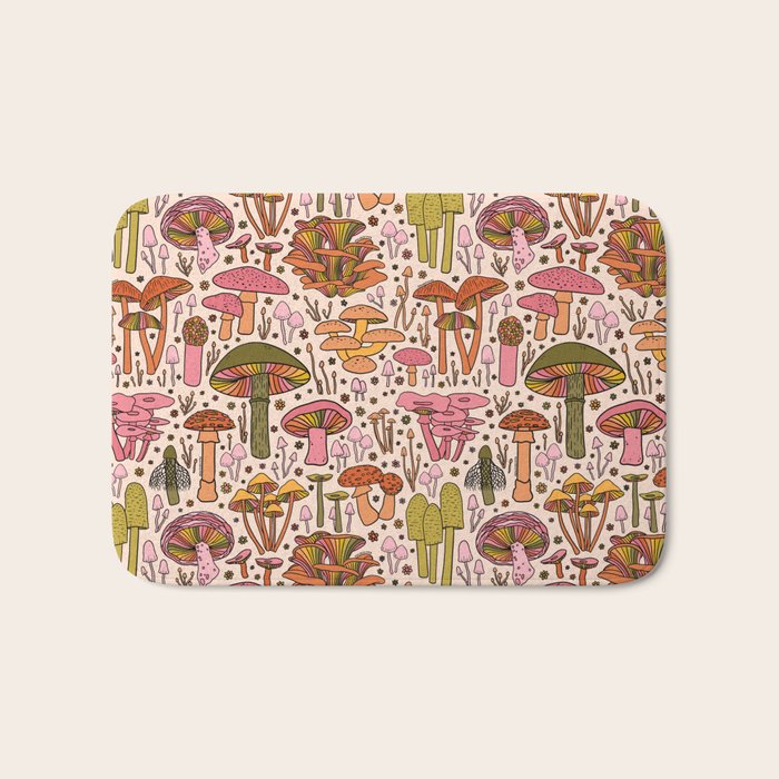 Vintage Mushroom Print Bath Mat Gallery Image 1