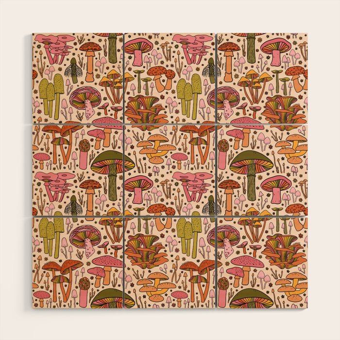 Vintage Mushroom Print Wood Wall Art Gallery Image 1