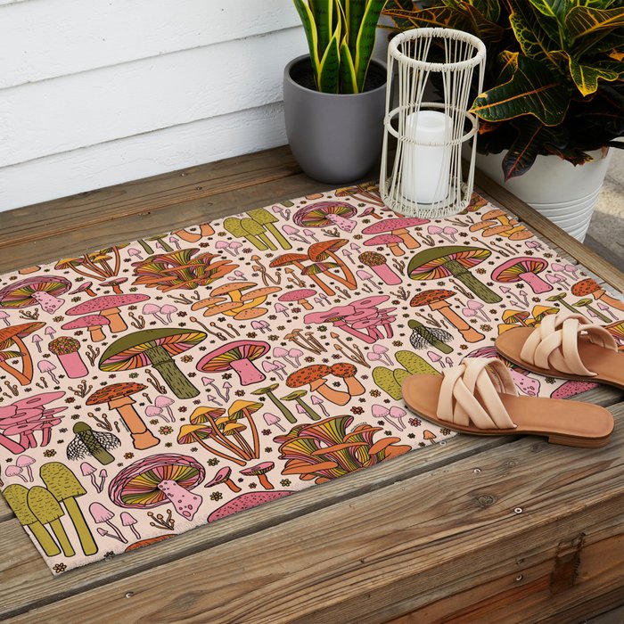 Vintage Mushroom Print Outdoor Rug Gallery Image 2
