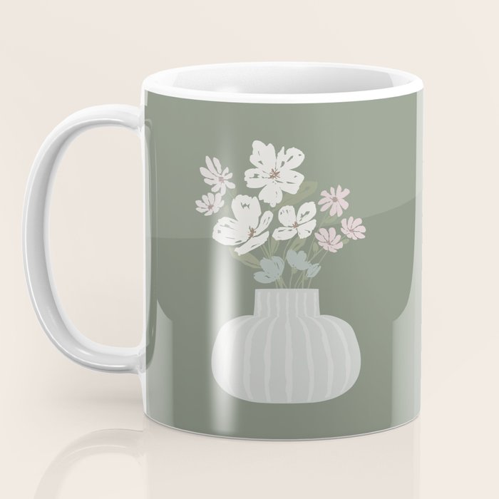 Wildflower bouquet in vase illustration - muted pink, beige and sage green flowers  Coffee Mug Gallery Image 3