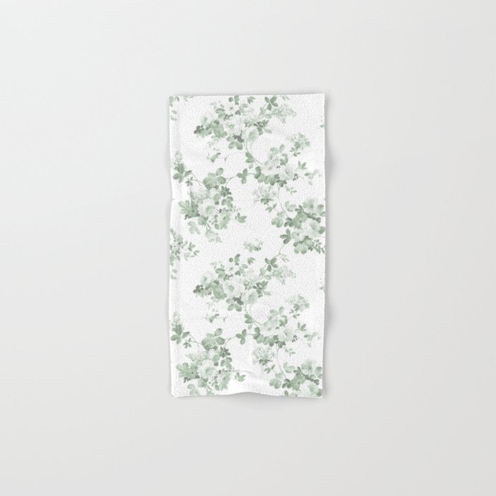 Elegant vintage green white roses shabby floral Bath Towel Gallery Image 1
