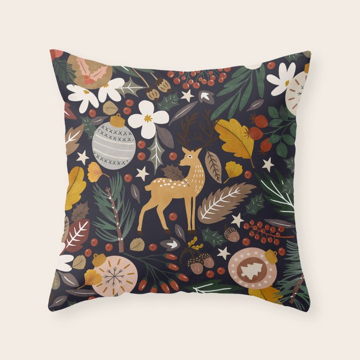 Christmas night forest 10 Throw Pillow Gallery Image 1