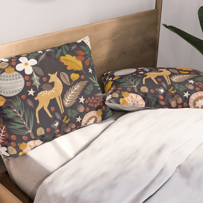 Christmas night forest 10 Pillow Sham Gallery Image 2
