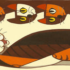 Inagaki Tomoo Vintage Japanese Woodblock print mid century Modern Cubism Art Cats Feline Coffee Mug Gallery Image 2