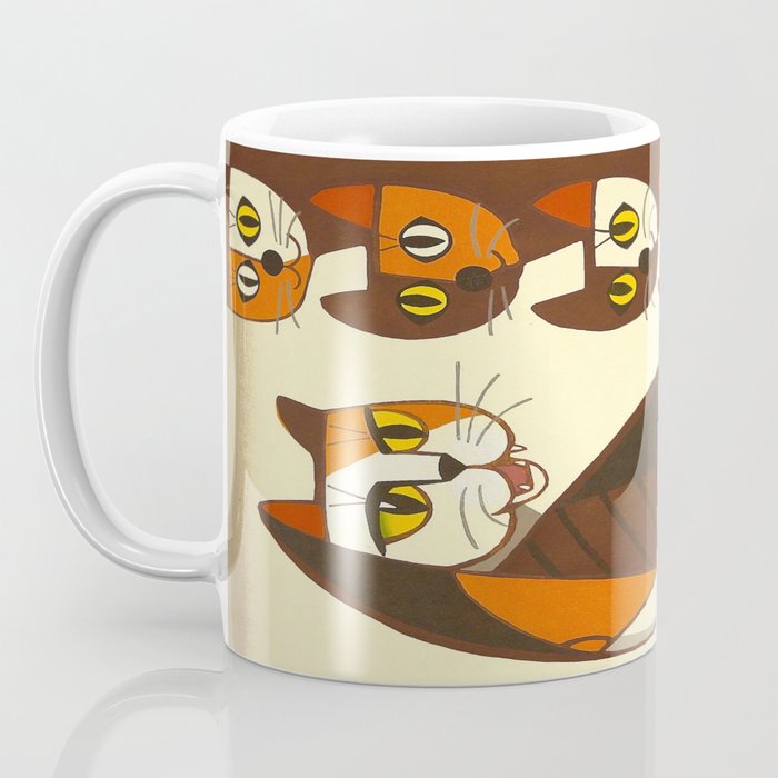 Inagaki Tomoo Vintage Japanese Woodblock print mid century Modern Cubism Art Cats Feline Coffee Mug Gallery Image 3
