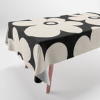 Retro Flowers Black and Linen White Tablecloth Gallery Image 1