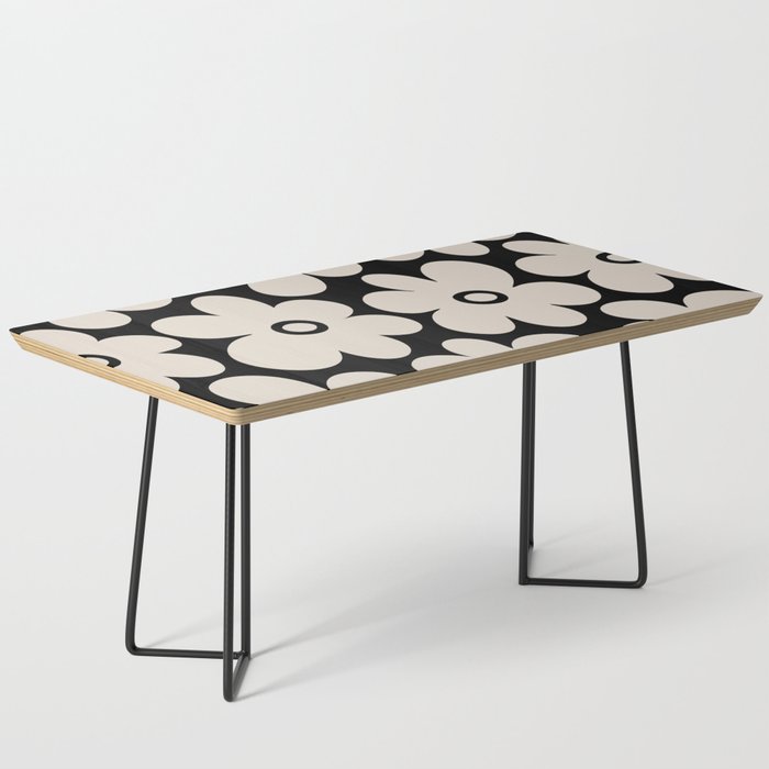 Retro Flowers Black and Linen White Coffee Table Gallery Image 1