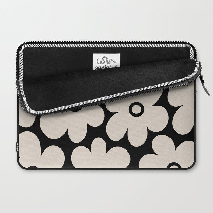 Retro Flowers Black and Linen White Laptop Sleeve Gallery Image 2