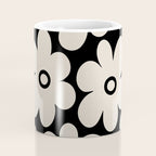 Retro Flowers Black and Linen White Coffee Mug Gallery Image 4