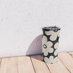 Retro Flowers Black and Linen White Travel Mug Gallery Image 4