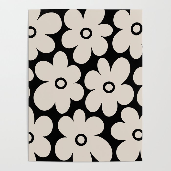 Retro Flowers Black and Linen White Poster Gallery Image 1