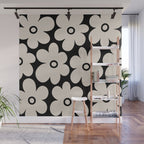 Retro Flowers Black and Linen White Wall Mural Gallery Image 1