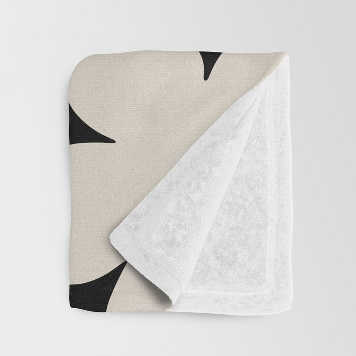 Retro Flowers Black and Linen White Throw Blanket Gallery Image 3