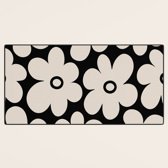 Retro Flowers Black and Linen White Desk Mat Gallery Image 3
