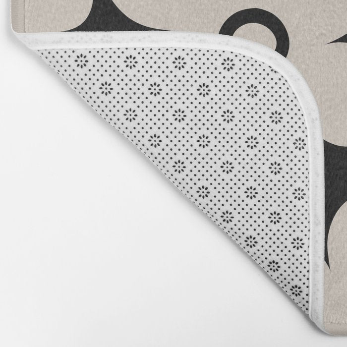 Retro Flowers Black and Linen White Bath Mat Gallery Image 2
